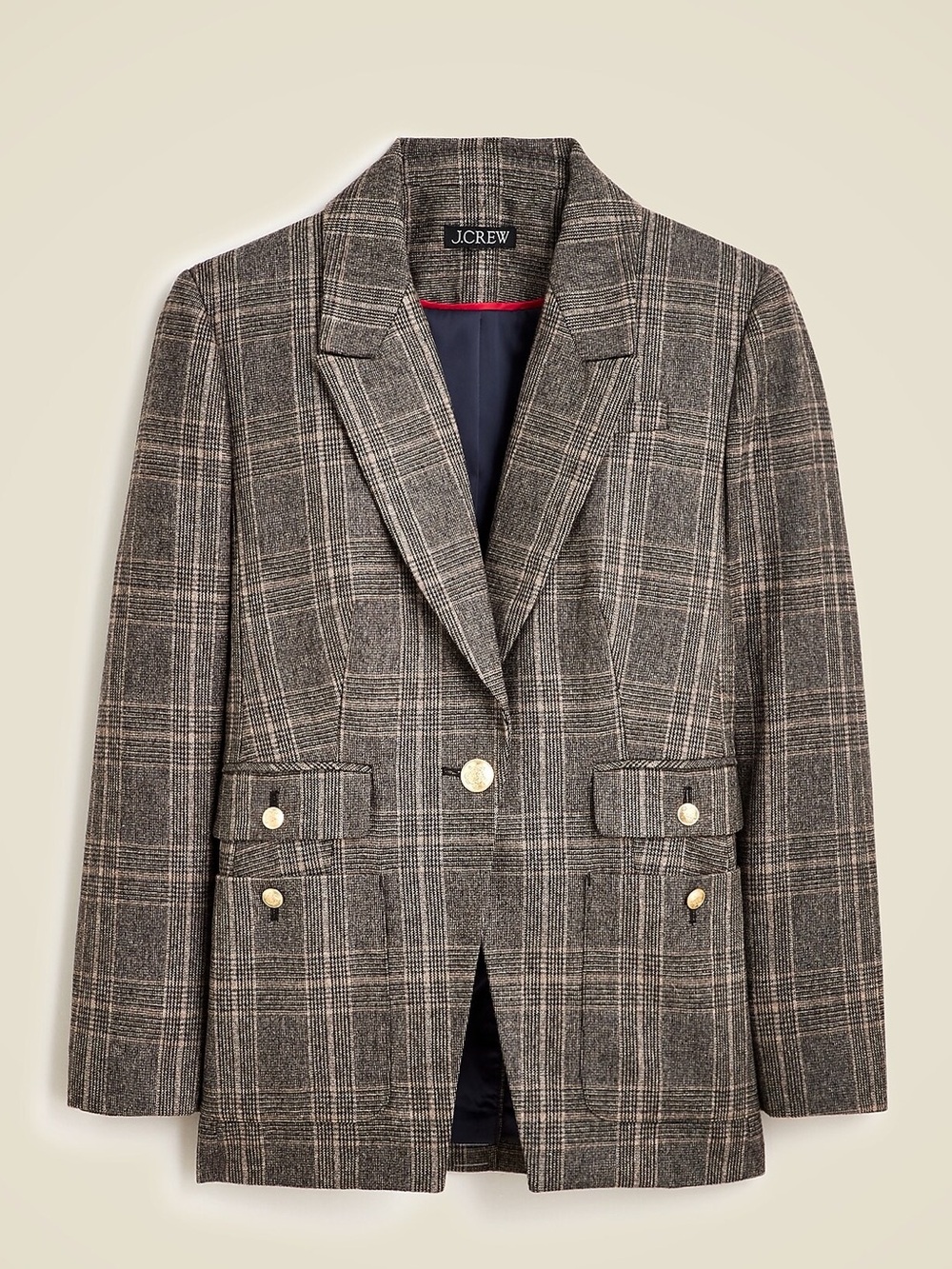 J.Crew Vivienne Plaid Wool Blend Blazer Gold Crest Buttons Size 4